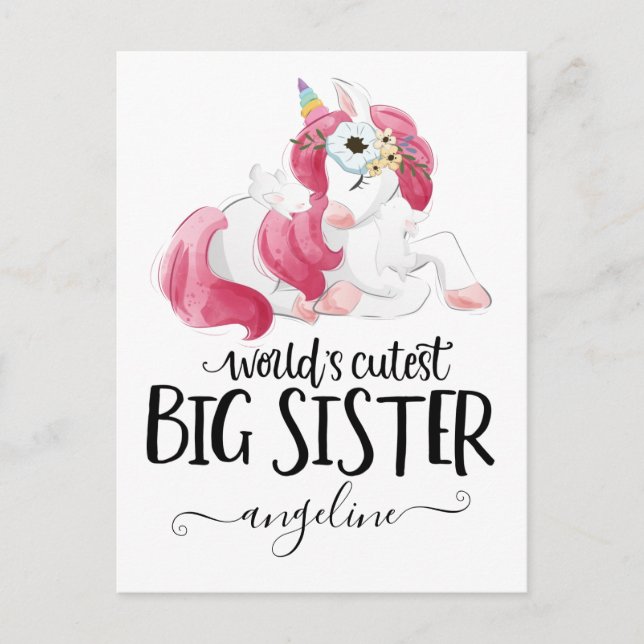 Cutest Big Sister Unicorn Postcard (Front)