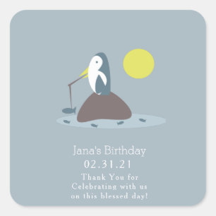 Cutest Birthday Penguin Fishing Thank You Square Sticker