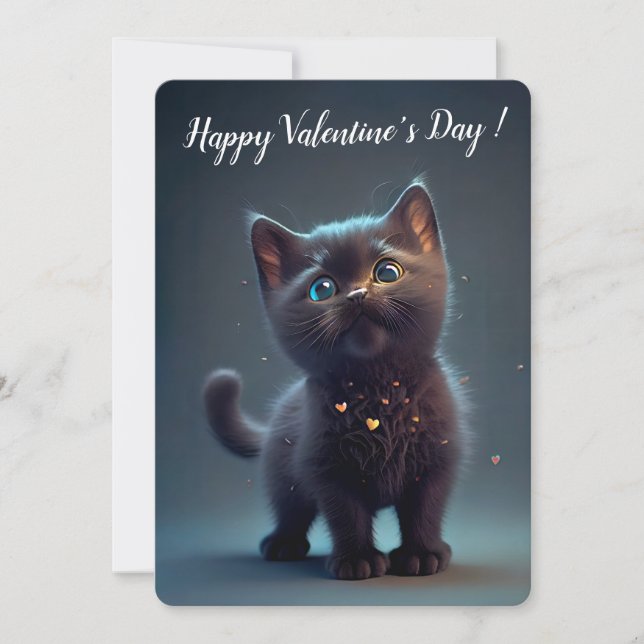 Cutest Black Kitten Valentine's Day Invitation (Front)