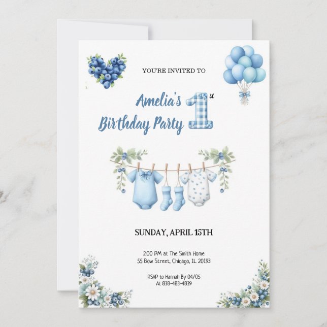 CUTEST BLUE BIRTHDAY PARTY Invitation (Front)