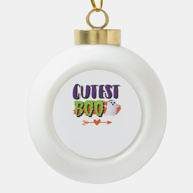 Cutest Boo Halloween Funny Casual Ceramic Ball Christmas Ornament (Front)
