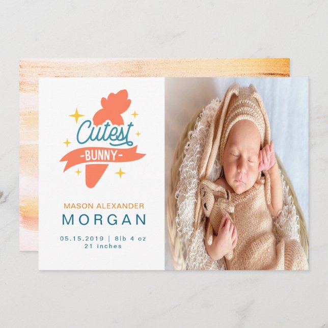 Cutest Bunny | Birth Announcement Card (Front/Back)