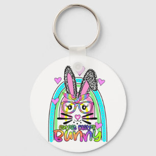 Cutest Easter Bunny Face Leopard Rainbow Happy Key Ring