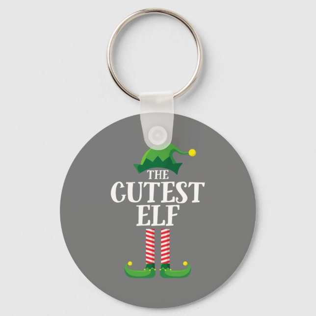 Cutest Elf Matching Family Group Christmas Party Key Ring (Front)