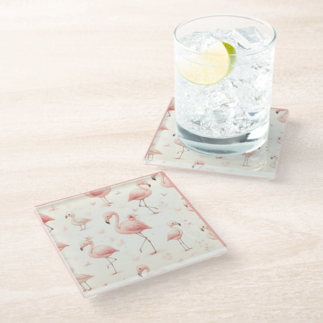 Cutest Flamingo Flock Glass Coaster (Angled)