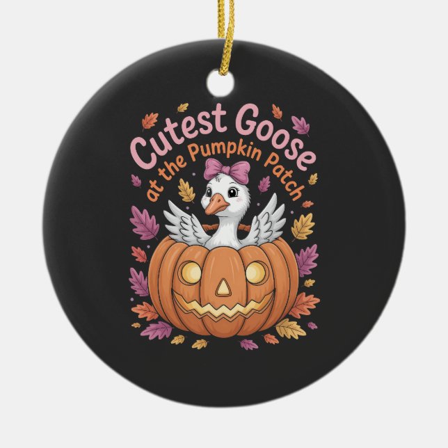 Cutest Goose at the Pumpkin Patch Thanksgiving   Ceramic Tree Decoration (Front)