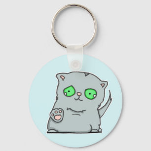 Cutest green-eyed grey kitten key ring