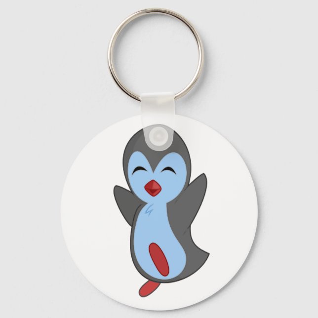 Cutest Happy Penguin Dancing to the music notes Key Ring (Front)