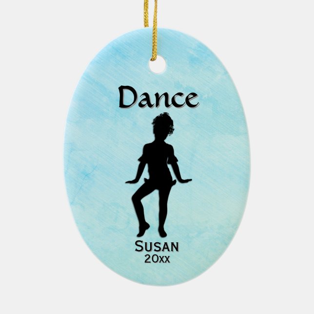 Cutest Little Dancer Blue-Green Name / Date Ceramic Tree Decoration (Back)
