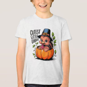 Cutest Little Gobbler Cute Baby Turkey Design Tri-Blend Shirt