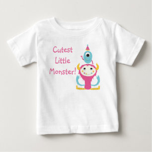 Cutest Little Monster Birthday Hat Pink Blue Baby T-Shirt
