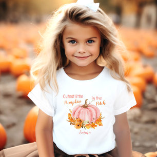 Cutest Little Pumpkin Fall Name Pink Toddler T-Shirt