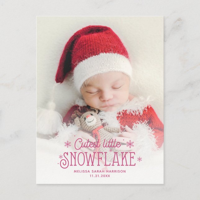 Cutest little snowflake photo birth announcement (Front)