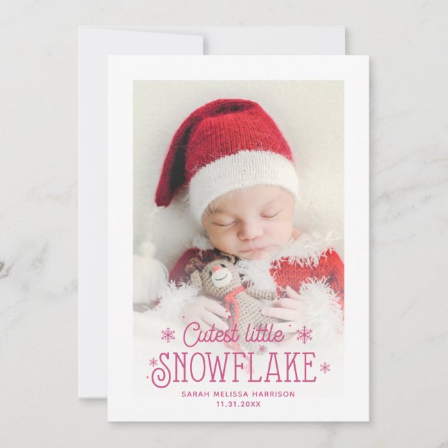 Cutest little snowflake photo birth announcement (Front)