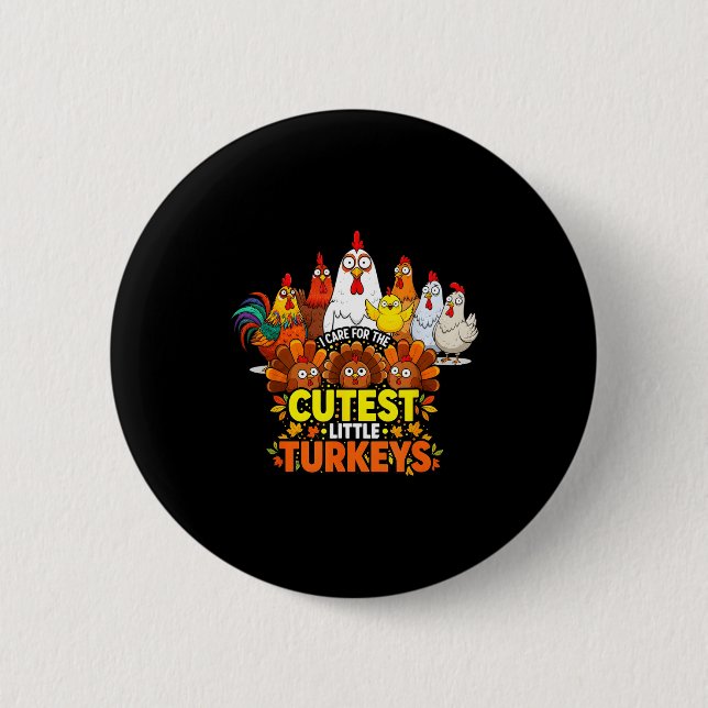 Cutest Little Turkeys Funny Thanksgiving Teacher D 6 Cm Round Badge (Front)