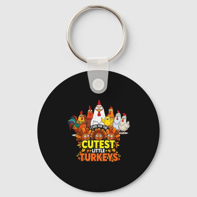 Cutest Little Turkeys Funny Thanksgiving Teacher D Key Ring (Front)