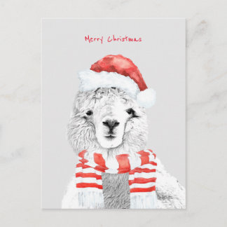 Cutest Llama Ever Minimalist Christmas Postcard
