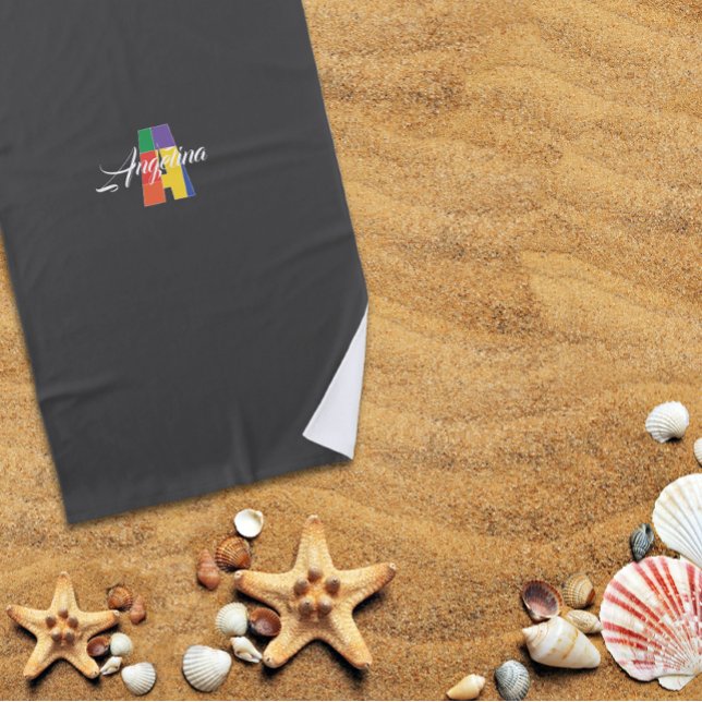 Cutest luxury colourful initial A name grey Beach Towel (Creator Uploaded)