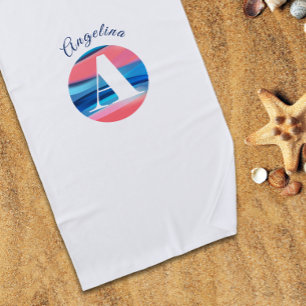 Cutest luxury coral blue letter name A white Beach Towel