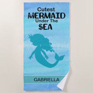 Cutest Mermaid Silhouette  Personalised Beach Towel