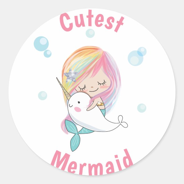 Cutest mermaid sticker Little mermaid and narwhal (Front)