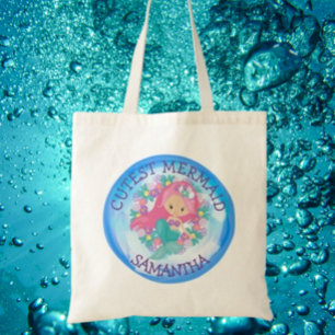 Cutest Mermaid Under the Sea with Flowers Tote Bag