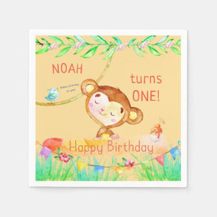Cutest Monkey First Birthday Napkin