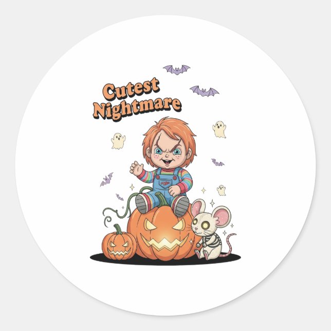 Cutest Nightmare Chucky Halloween Classic Round Sticker (Front)