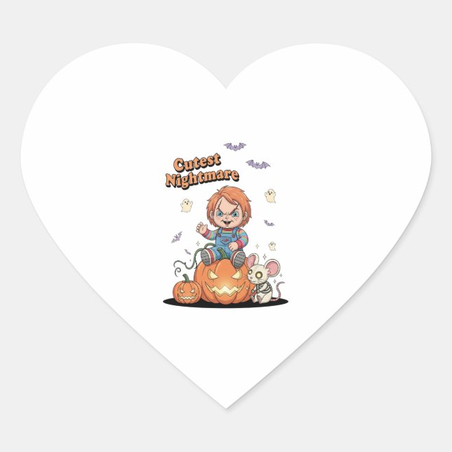 Cutest Nightmare Chucky Halloween Heart Sticker (Front)
