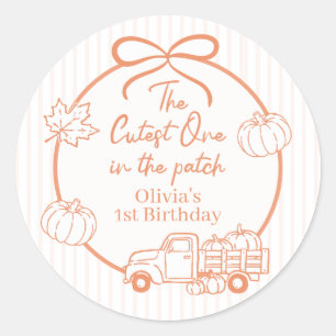 Cutest One in the Pumpkin Patch 1st Birthday Classic Round Sticker