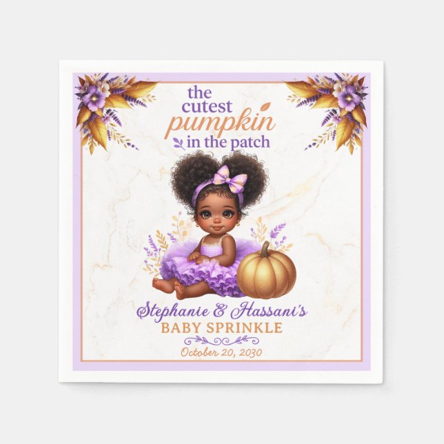 Cutest Pumpkin in the Patch Afro Baby Girl Shower Napkin (Front)