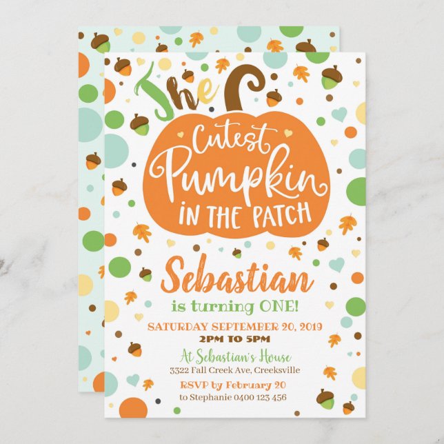 Cutest Pumpkin in the Patch Birthday Invitation (Front/Back)