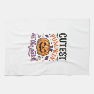 Cutest Pumpkin In The Patch Halloween Shirt Design Tea Towel