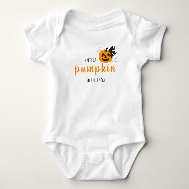 Cutest Pumpkin In The Patch Jack O Lantern Orange Baby Bodysuit (Front)