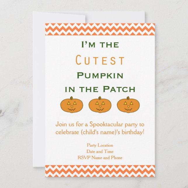 Cutest Pumpkin Patch October Pumpkins Birthday Invitation (Front)