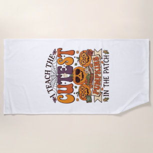 Cutest Pumpkins Halloween Teacher Glasses Books_1 Beach Towel