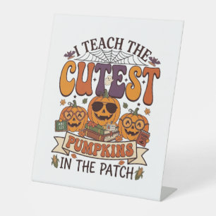 Cutest Pumpkins Halloween Teacher Glasses Books_1 Pedestal Sign