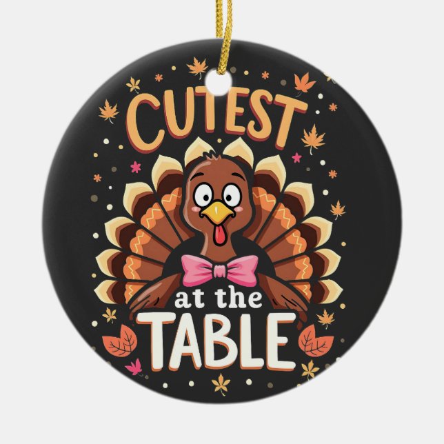 Cutest Turkey at the Table Funny Thanksgiving  Ceramic Tree Decoration (Front)