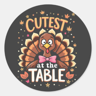 Cutest Turkey at the Table Funny Thanksgiving Classic Round Sticker