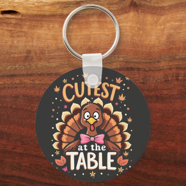 Cutest Turkey at the Table Funny Thanksgiving  Key Ring (Front)