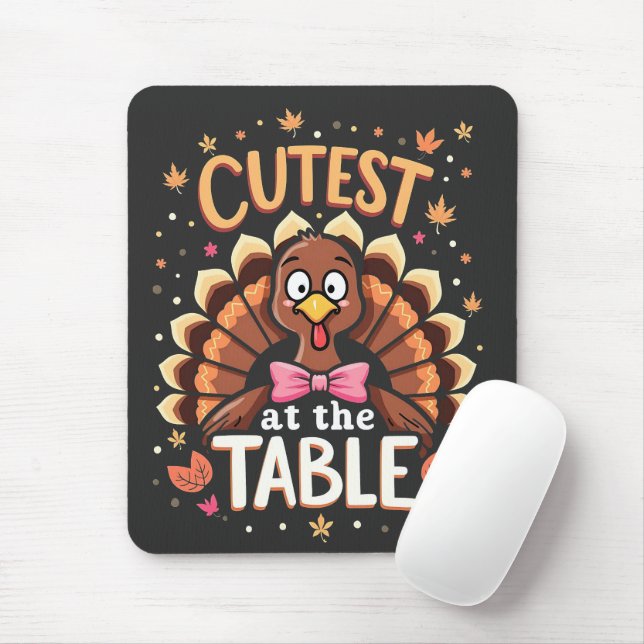 Cutest Turkey at the Table Funny Thanksgiving  Mouse Mat (With Mouse)