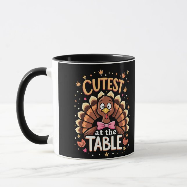 Cutest Turkey at the Table Funny Thanksgiving  Mug (Left)