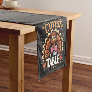 Cutest Turkey at the Table Funny Thanksgiving Short Table Runner