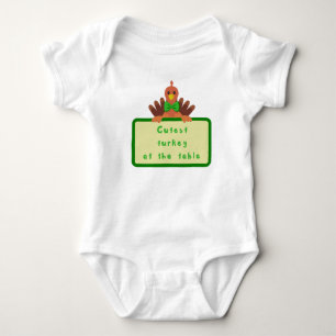 Cutest Turkey at the Table Green Thanksgiving Gift Baby Bodysuit
