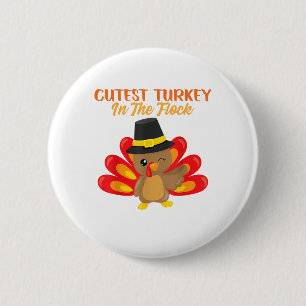 Cutest Turkey In Flock Happy Thanksgiving Day Boy 6 Cm Round Badge