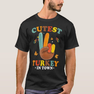 Cutest Turkey In Town Funny Thanksgiving Peace Sig T-Shirt