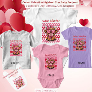 Cutest Valentine Highland Cow Toddler Kids T-Shirt Baby Bodysuit