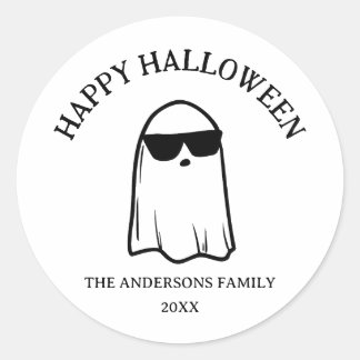CuteSunglasses Ghost Happy Halloween Classic Round Sticker