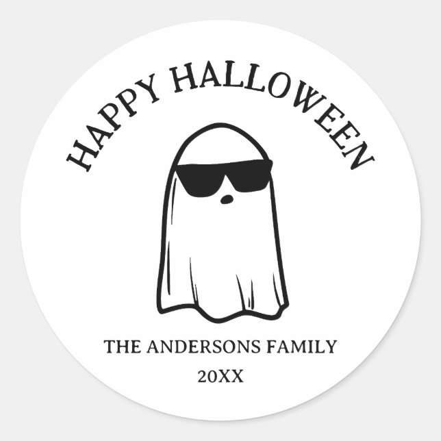 CuteSunglasses Ghost Happy Halloween Classic Round Sticker (Front)