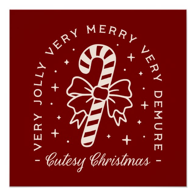 Cutesy Christmas preppy candy cane bow red Poster (Front)